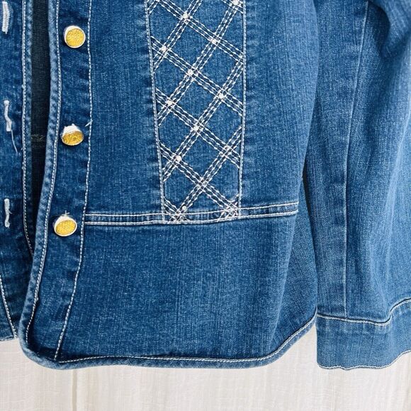 Vintage Drapers & Damons Blue Denim Jewel Button Stretchy Jacket ~ Petite Large - Picture 4 of 8